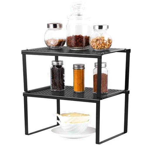 NEX Kitchen Cabinet and Counter Shelf Organizer, Expandable & Stackable, Black