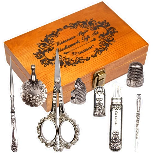 TALERLUV Vintage Embroidery Scissors Kit, Victorian Needlework Gift Set with Antique Shear, Thread Cutter, Thimbles, Needles, Awl, Bodkin, Winding Board for Sewing, Knitting, Cross Stitch, Quilting