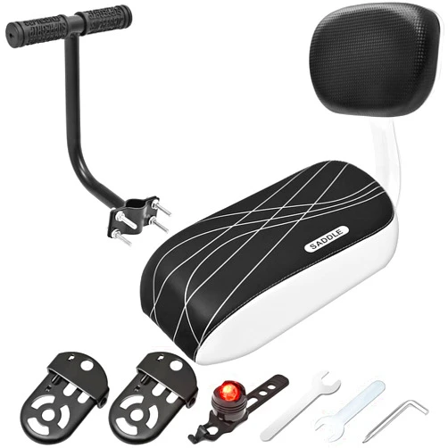 SHOWBEAN Kids Bike Seat Child Bike Rear Seat Bike Back Seat with Backrest Child Bicycle Rear Seat Bicycle Rear Seat Cushion Safety Armrest Handrail Feet Pedals Kids Bike Seat Carrier for Over 5 Years Old