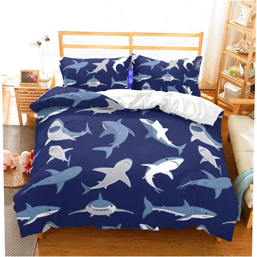 Homebed Shark Fish Print Kids Duvet Cover Set Queen Bedding Cover Set Boys Girls Duvet Comforter Cover Set Luxury Soft Queen Duvet Cover Set for Children Teens