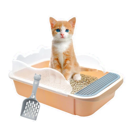 MUYG Open Cat Litter Box with High Side,Anti-Splashing Cats Litters Pan,Kitten Toilet with Litter Sifting Scoop,Semi-Enclosed Removable Kittens Litter for Boxes Easy to Clean No Odork(Khaki)
