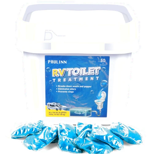 PAULINN RV Toilet Treatment Drop Ins, 50 Packs Septic Tank Treatment Pods Holding Tank Deodorizer for RV Black & Grey Water Tank Camper Marine Boat Camping