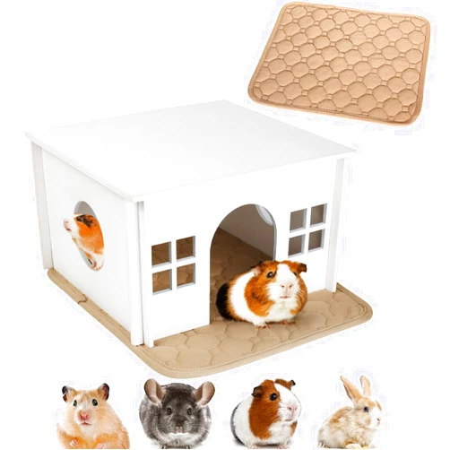 WHEARTED Hamster Hideout Wood House with Windows, Small Animal for Guinea Gigs, Hamsters, Detachable and Large Size Guinea Pig Hide Out,Ventilated Wooden Hamster Hut Retro - White