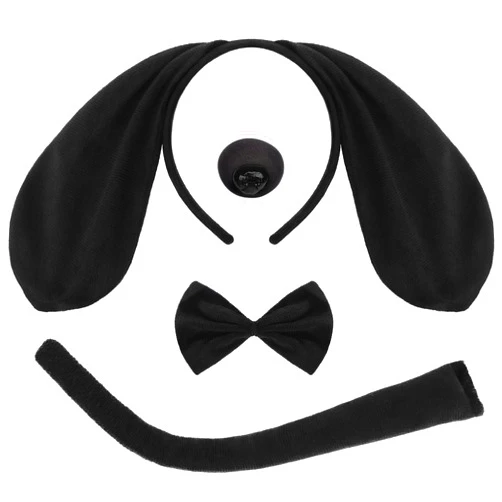 Mototo Dog Costume Set 4 PCS Puppy Animal Costume Black Dog Ears Headband and Tail Nose Bow Tie Accessories for Adult Halloween Christmas Theme Party Animal Cosplay (Black)