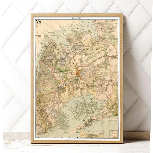 MG Global Historical Poster of Old Queens 1886 New York Genealogy Kings | 11x17 12x18 16x24 24x36 Unframed Print Wall Art for Gift | Vintage Antique Rustic Home Office Decor