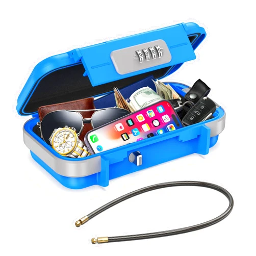 AMIR Portable Safe Box, Combination Security Case LockBox with Code, Waterproof Anti-Theft Mini Travel Safe Lockbox with Removable Chain, Portable Lock Box for Car Dorm Beach Hotel Personal Items Safe