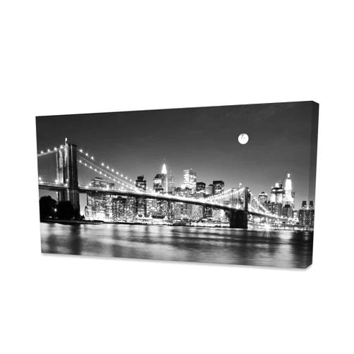 Baisuart-Q30350 Brooklyn Bridge Night View 1 Panels Landscape Artwork Canvas Prints Moon Night New York City Scene Picture Paintings Black and white Wall Art for Oiffce Home Decorations Wall Decor