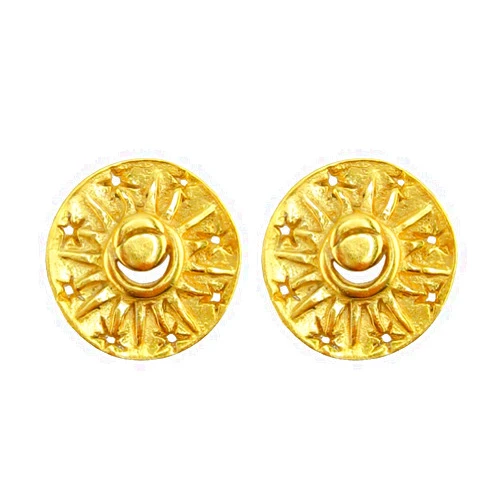 Across The Puddle, 24k Gold Plated Boho Statement Stud Earrings - Museum Quality Goldwork Reproductions from Pre-Columbian Cultures - Historical