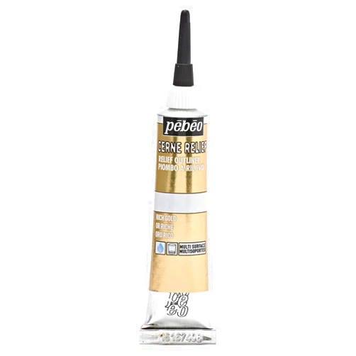 Pebeo Vitrail, Cerne Relief Dimensional Paint, 20 ml Tube with Nozzle - Rich Gold, 0.67 Fl Oz (Pack of 1)