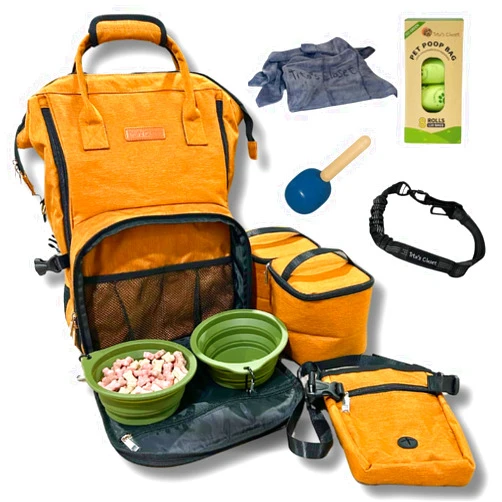 Tito's Closet Pet Travel Bag Bundle Includes Dog Travel Accessories 2-Pack Travel Bowls for Dogs, 2 Dog Food Containers, Dog Food Scoop, Doggy Poop Bags, Dog Microfiber Towel - Dog Travel Bag