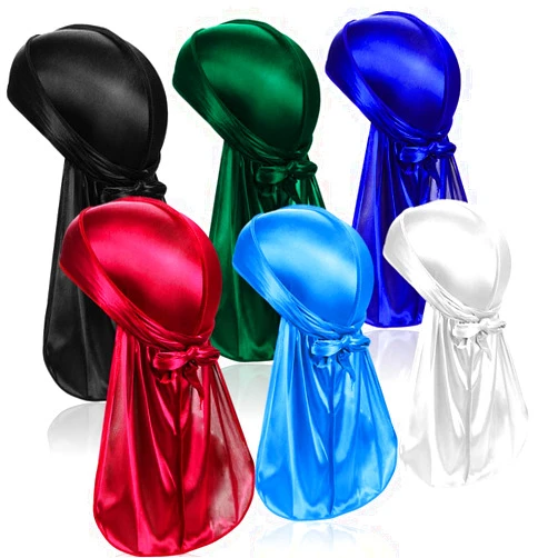 ASKNOTO 6 Pcs Silky Durag Headwraps Dorag for Men Women Waves, Durags Pack with Long Tail and Wide Straps, 6 Colors