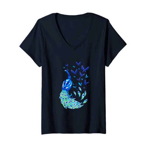 Bunter Pfau Vogel Geschenk Pfauen Peacock bird Womens Beautiful Peacock Feather Gift Butterfly Peacock V-Neck T-Shirt