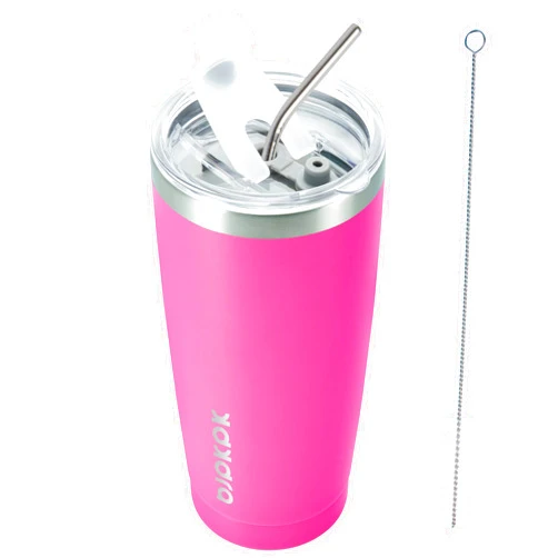 BJPKPK 20oz Stainless Steel Tumbler with Lid, Double Wall Vacuum Coffee Cup, Travel Mug for Ice Drink & Hot Beverage, Insulation Travel Tumbler Cup with Straws,Pink