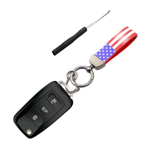 Kutyun American USA Flag Car Keychain, 360 Degree Rotatable Metal Keychain with Zinc Alloy Ring, Universal Car Accessories (American flag Gun Color)