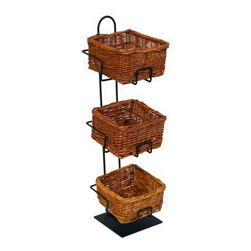 Mobile Merchandisers CR0620-3B-MB 3-Tier 3 Square Willow Basket Counter Display Rack,Brown
