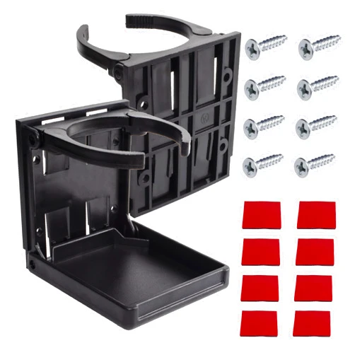 BFXM Adjustable Folding Drink Holder, 2PCS Universal Cup Holders for Car, Truck, RV, Boat, Caravans, Campers, Space-Saving Cupholder, Black Drink Holder for Mugs, Bottles, Cans, with Screws and Tapes