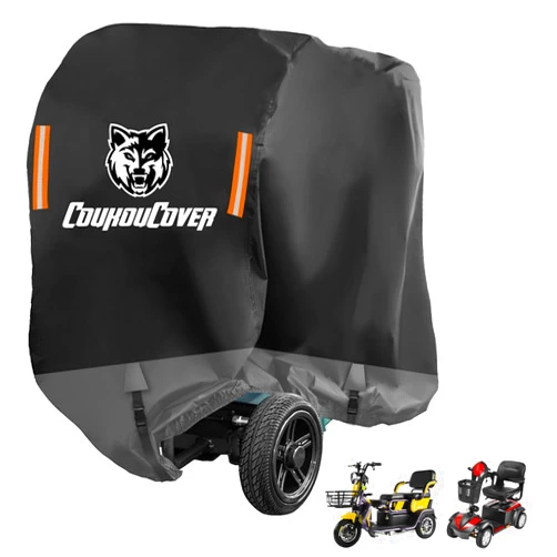 CoukouCover Mobility Scooter Cover, All Weather Outdoor Waterproof Protection Mobility Scooter Accessory for 3 or 4 Wheel Mobility Scooters, Durable with Reflective Stripes (48