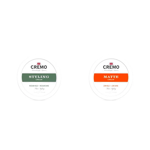 Cremo Premium Barber Grade Hair Styling Cream, Medium Hold, Medium Shine, 4 Oz & Premium Barber Grade Hair Styling Matte Cream, Light Hold, Low Shine, 4 Oz