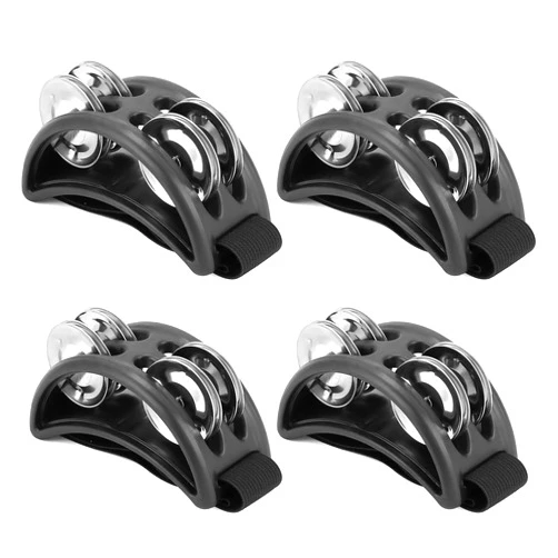 QWORK Tambourine Jinglers (4PCS) - Foot Percussion ​with Steel Jingle Bells, with Elastic Strap for Easy Use - Suitable for Various Musical Instruments and Events