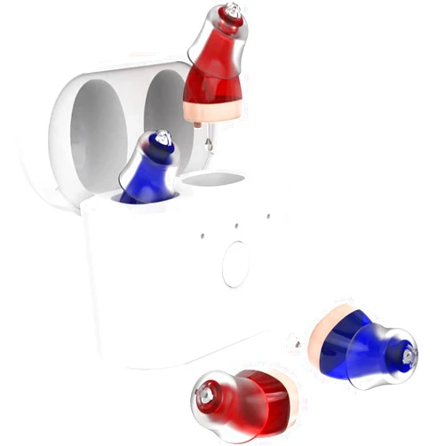 Sierescon Rechargeable Hearing Aids for Seniors Adults with Noise Reduction,Discreet Fit for All-Day Comfort,Hearing Aids for Men and Woman,Mini Invisible Aid In-the-Ear,Blue and Red Pair (Digital signal model)