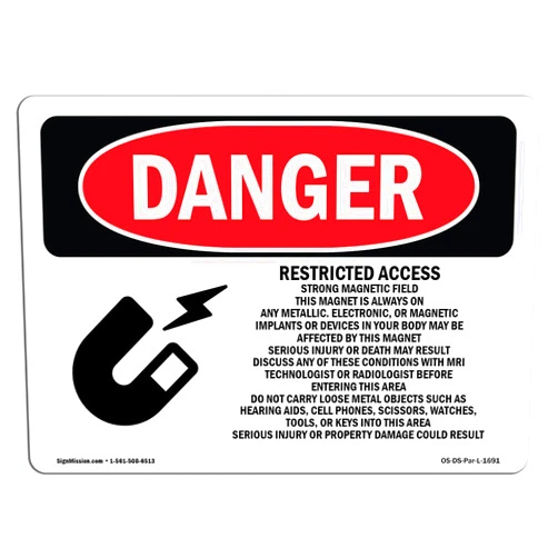 SignMission OSHA Danger Sign - Restricted Access Strong Magnetic Field | Rigid Plastic Sign | Protect Your Business, Construction Site, Shop Area | Made in The USA