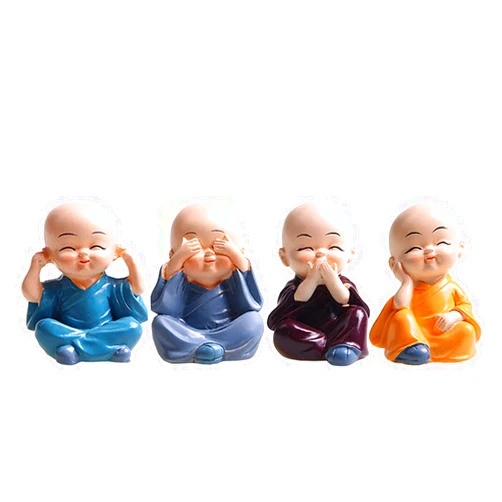 UZHOPM Cute 4PCS Kongfu Monk Statue Car Interior Display Decoration Car Dashboard Ornament Monks Figurine Statue Car Home Decor
