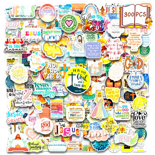 WAKEMOODEI 300PCS Inspirational Christian Stickers, Jesus Religious Stickers for Water Bottle Laptop Waterpooof Bible Verse Stickers for Kids Adults Women Faith Stickers