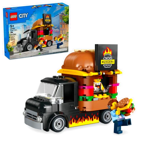 LEGO City Burger Truck Toy Building Set, Fun Gift for Kids Ages 5 Plus, Burger Van and Kitchen Playset, Vendor Minifigure and Accessories, Imaginative Pretend Play for Boys and Girls, 60404