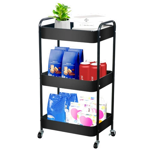 ZOES HOMEWARE 3 Tier Rolling Cart, Metal Utility Cart, Rolling Storage cart on Wheels, Small Organizer Cart for Nursery, Kitchen, Living Room, Bathroom, Black