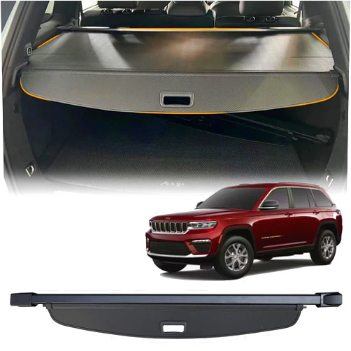 NIKALAIKA Cargo Cover for 2024 2023 2022 Jeep Grand Cherokee (2 Row WL) & 4XE, Retractable Rear Trunk Cover Compatible with Jeep Grand Cherokee Trunk Security Cover Car Accessory, Carbon Fiber