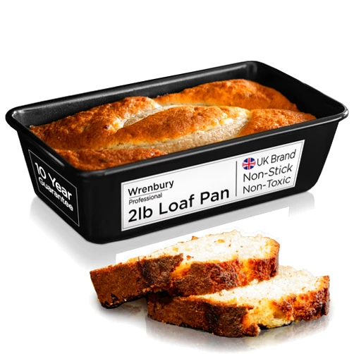 Wrenbury Large 2lb Loaf Pan for Baking Bread - Non Stick 2 lb Bread Pan - High Performance Bread Loaf Pan - Heavy Gauge Carbon Steel 2 Pound Cake Pan - Loaf Tin 9.5