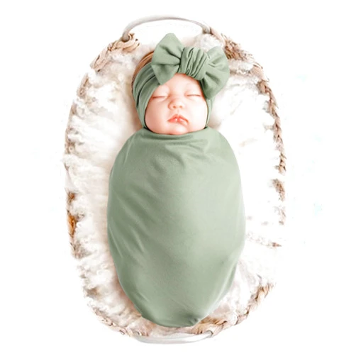 Konssy Baby Girl Newborn Receiving Blanket with Headband Set Baby Swaddle Nursery Swaddle Wrap