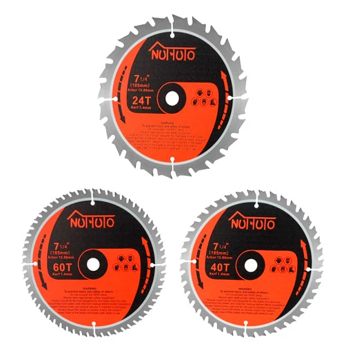 NUTTUTO 3 Pack 7-1/4 Inch 24T&40T&60T Circular Saw Blade, Saw Blade Arbor Size 5/8-inch, TCT ATB for Cutting Wood, Plastic, PVC, Acrylic, Aluminum
