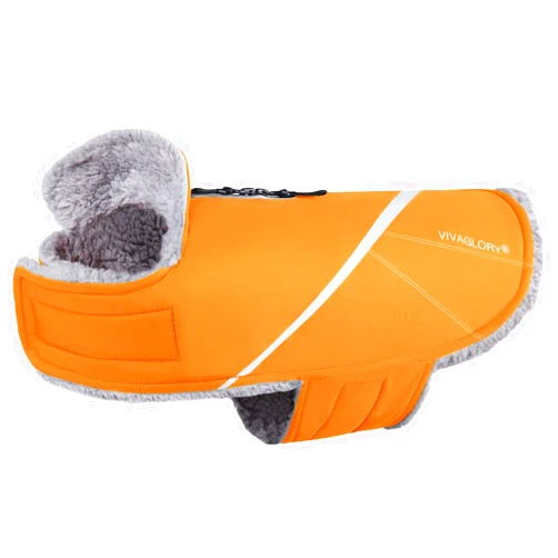 VIVAGLORY Snowrap Dog Coat, Jacket with Harness Hole, Dog Coat for Winter & Cold Weather, Fluffy Warm Fleece Lined Reflective Water Resistant for Puppy, XL, Orange