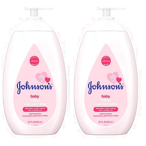 Johnson's Baby Johnson's Moisturizing Mild Pink Baby Lotion with Coconut Oil for Delicate Baby Skin, Paraben-, Phthalate- & Dye-Free, Hypoallergenic & Dermatologist-Tested, Baby Skin Care, 27.1 Fl. Oz (Pack of 2)