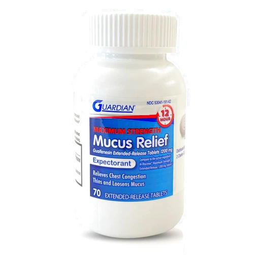 Guardian Mucus Relief 12 Hour (70 Count) Extended Release Guaifenesin, 1200mg Maximum Strength, Chest Congestion Expectorant Tablets (70 Count Bottle (Pack of 1))