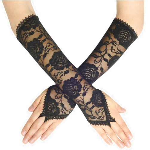 BABEYOND Floral Lace Gloves for Wedding Opera Party 1920s Flapper Lace Gloves Stretchy Adult Size