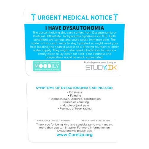 StudyKIK I Have Dysautonomia Assistance Card 3 pcs