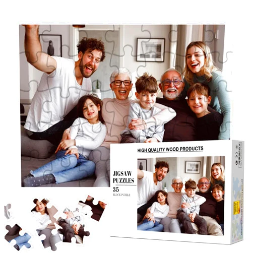 Custom Puzzle, Personalized Puzzles from Photos 35/120/200/300/500/1000 Pieces, Customized Wooden Jigsaw Puzzle Gift for Family, Wedding, Birthday,Valentine's Day, Pet (with Box) (35horizontal)