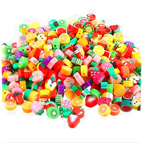 Sclorey Fruit Butterfly Evil Eye Beads 10mm Polymer Clay Color Mixed DIY Flower Heart-Shaped Beads for Necklace Bracelet Jewelry Handmade Making Accessories-100pcs Fruit