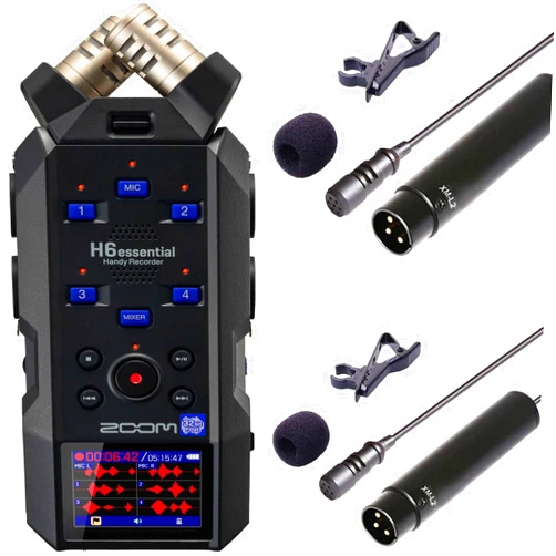 Teds Electronics Zoom H6essential 6-Track 32-Bit Float Portable Audio Recorder with Wired XLR Lavalier Microphone XM-L2