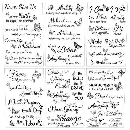 Wxiben Inspirational Words Rub on Transfers for Crafts - Wxiben 6 Sheets Motivational Words Rub on Transfers for Furniture Butterfly Rub on Transfer Decal for Wood Wall Stickers DIY Craft Home Decor