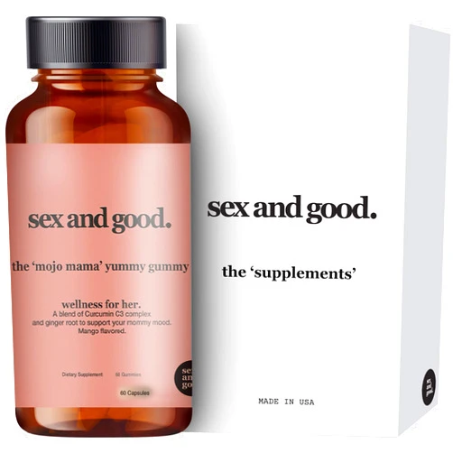 Sex and Good The 'Mojo Mama' Yummy Gummy - After Birth Mood Support - C3 Complex Turmeric Curcumin and Ginger, Mango Flavor - Postpartum Essentials, C-Section Recovery Items - 60 Gummies - Made in USA