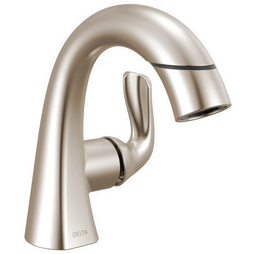Delta Faucet Arvo Pull-Down Single Hole Bathroom Faucet, Brushed Nickel Bathroom Sink Faucet, Bathroom Faucet with Pull Out Sprayer, Single Handle Bathroom Faucet, SpotShield Nickel 115840LF-SPPD