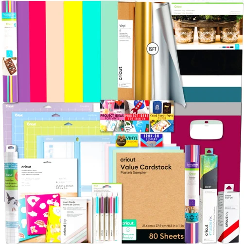 Cricut Ultimate All-in-One Materials and Accessories Bundle - 150+ Piece Beginner Sampler Material Kit Explore Air and Maker Machines - Vinyl, HTV, Card Making Packs, Pens & Sticker Paper