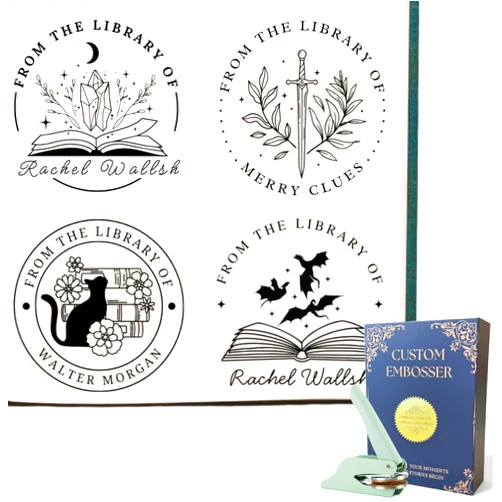 Inryo Personalized Book Embosser - 80+ Designs, Custom Ex Libris Library Embosser & Stamp, Perfect Book Lover Gift for Family, Friends & Bibliophiles