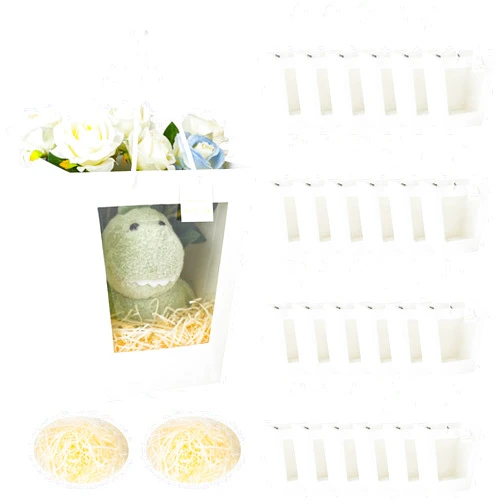 UOIXPUHUO 24PCS Gift Bags with Window, Party Favor Bags With 2PCS Paper Raffia Shreds Crinkle, Trapezoidal Goodie Bags Gift Bag with Handles Medium Size for Festivals Graduation Wedding Present, White