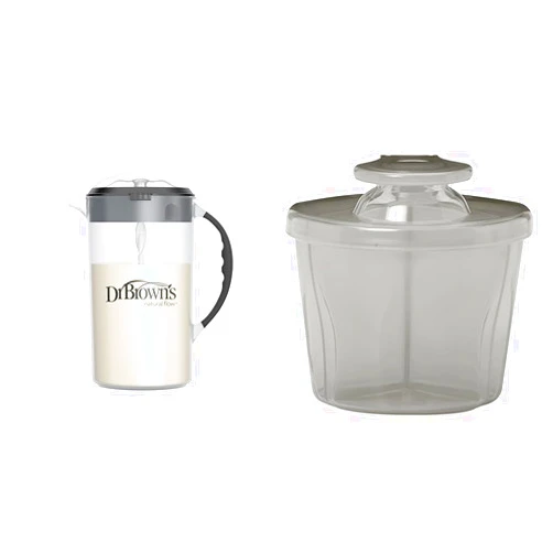 Dr. Brown's Baby 32oz Formula Mixing Pitcher and Formula Dispenser for Travel with Snap-On Lid, Black and Gray