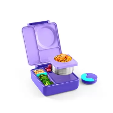 OmieBox Bento Box for Kids - Insulated Bento Lunch Box with Leak Proof Thermos Food Jar - 3 Compartments, Two Temperature Zones - (Purple Plum) (Single) (Packaging May Vary)