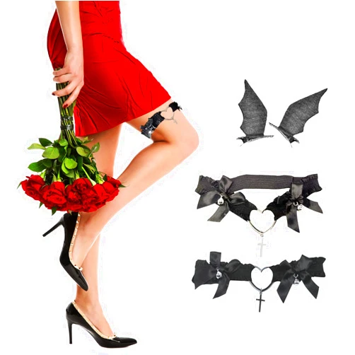 Yshein Lingerie Accessories For Women, Dual Adjustable Lace Thigh Garter with Batwing Hair Clip - Date Night Outfit Dress Up